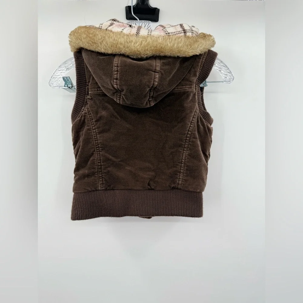 Old Navy Vintage Brown Corduroy Vest Faux Fur‎ Size Medium Y2K 90s